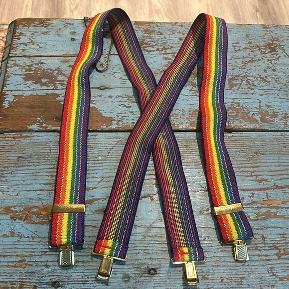 RAINBOW SUSPENDERS - Vtg 70s-80s Clown Mork & Mindy Elastic w Metal Clips - Picture 3 of 3